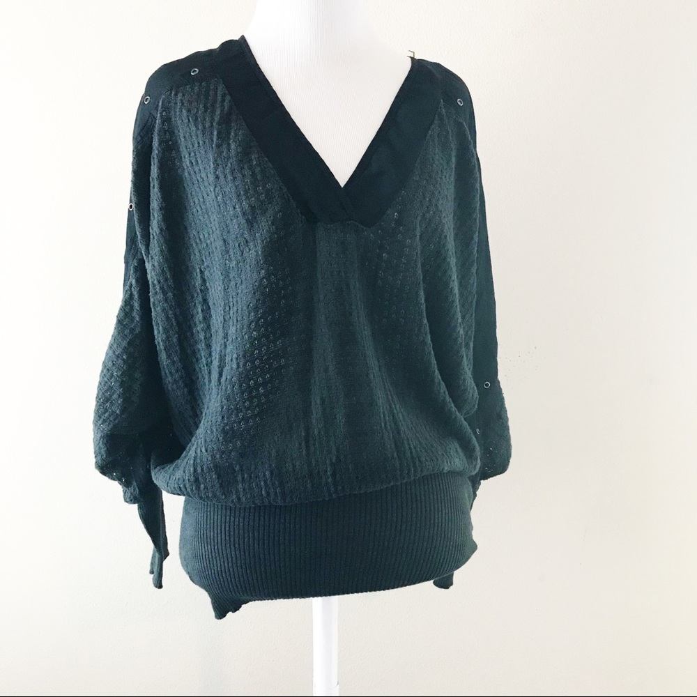 Free People Black embellished sleeve sheer blouson